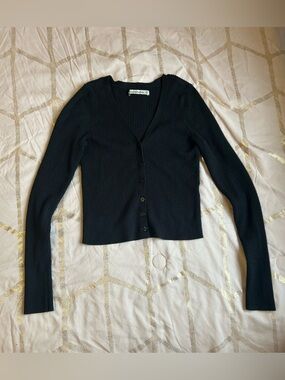 Abercrombie & Fitch Black Ribbed V-Neck Button Cardigan
